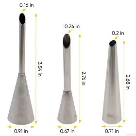 3 Pcs Piping Tips Set Easy to Use & Clean Stainless Steel Frosting Tips Eclair Piping Tip for Cream Puff Donut Eclair Decoration Different Sizes